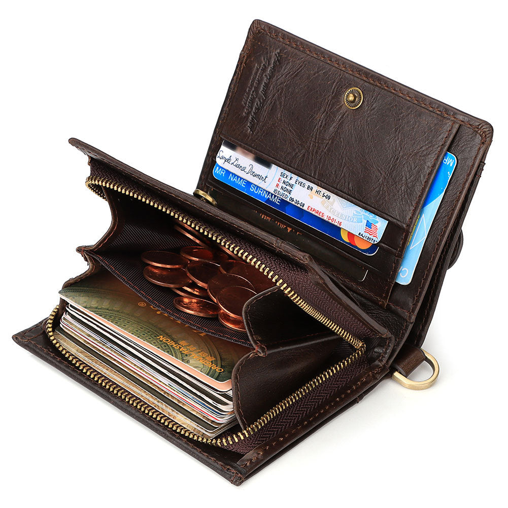 Anti-Magnetic Men's Wallet Leather Zipper Wallet Large Capacity Multi-Card Coin Pocket - V.I.P Digital Presence