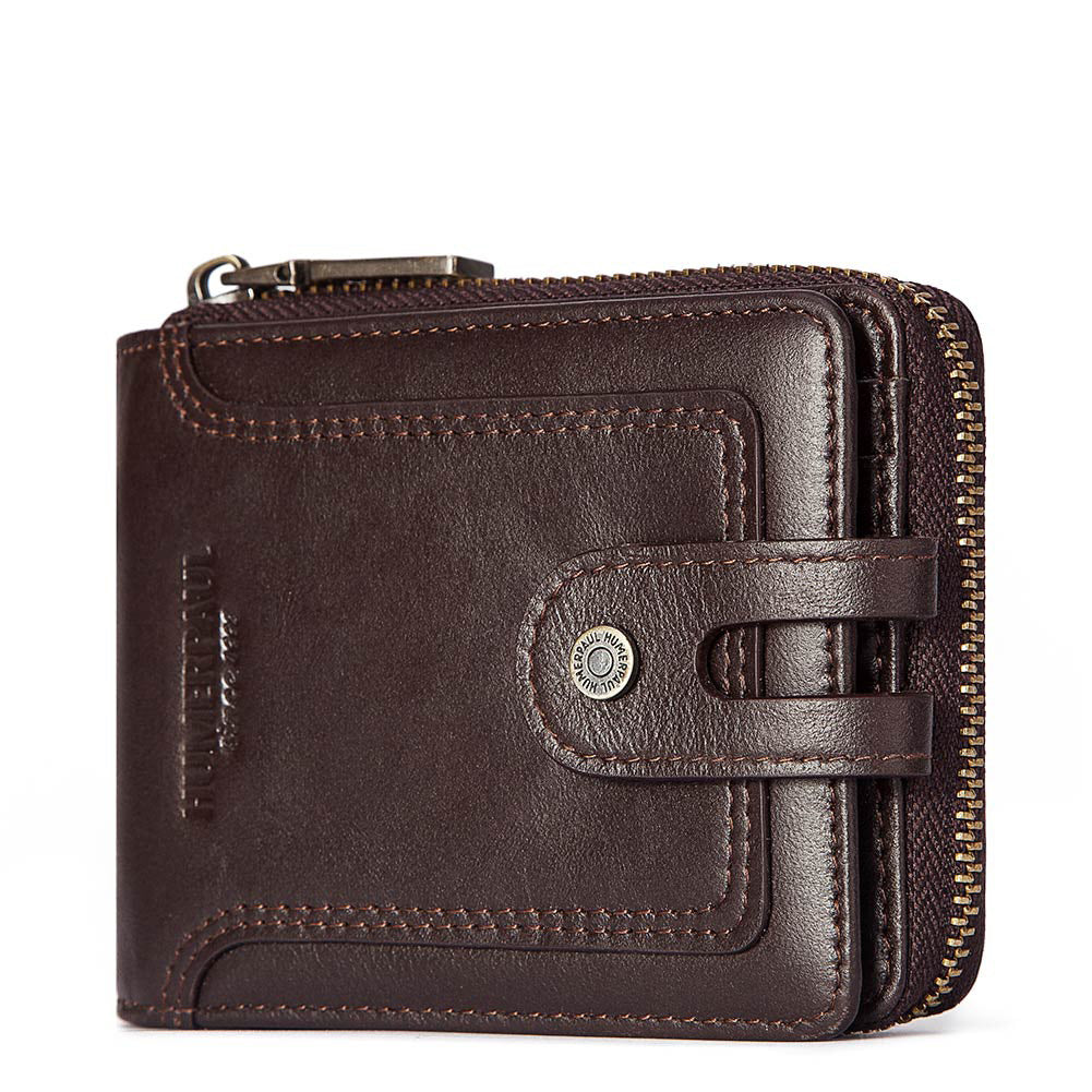 Anti-Theft Brush Men's Leather Wallet Top Layer Cowhide Short Coin Purse Zipper Retro Leather Men Bag - V.I.P Digital Presence