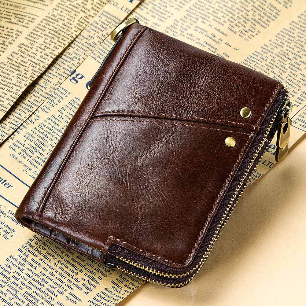 Anti-Theft Brush RFID Genuine Leather Men's Wallet Multifunctional Double Zipper Vertical Wallet Fashion Casual Coin Purse - V.I.P Digital Presence