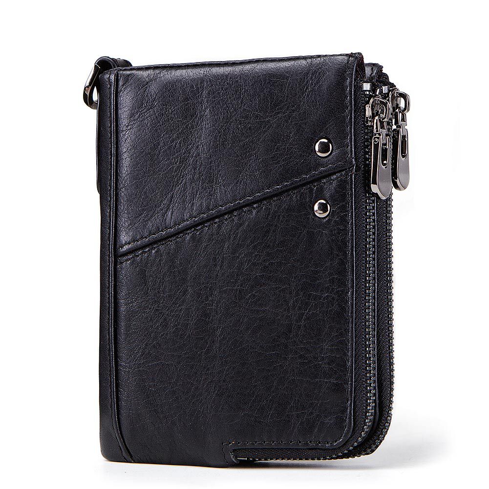 Anti-Theft Brush RFID Genuine Leather Men's Wallet Multifunctional Double Zipper Vertical Wallet Fashion Casual Coin Purse - V.I.P Digital Presence