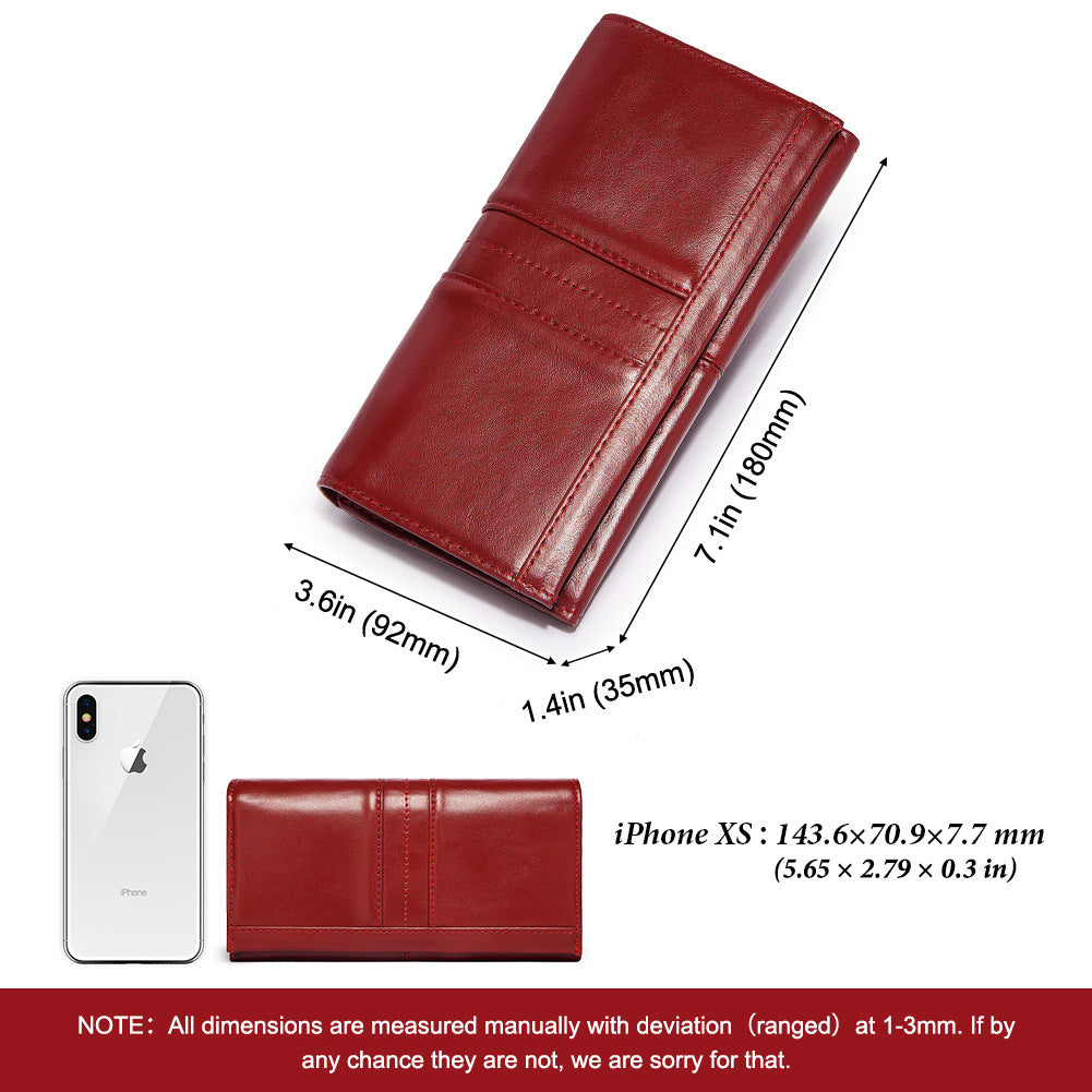 Anti-Theft Brushed Genuine Leather Ladies Wallet Top Layer Cowhide Long Women's Bag Multi-Card Card Holder Mobile Phone Bag Clutch Bag - V.I.P Digital Presence