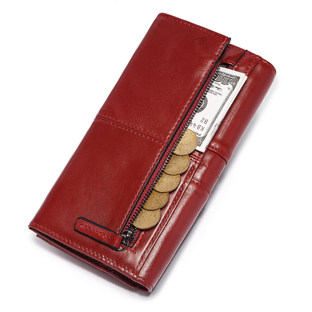 Anti-Theft Brushed Genuine Leather Ladies Wallet Top Layer Cowhide Long Women's Bag Multi-Card Card Holder Mobile Phone Bag Clutch Bag - V.I.P Digital Presence