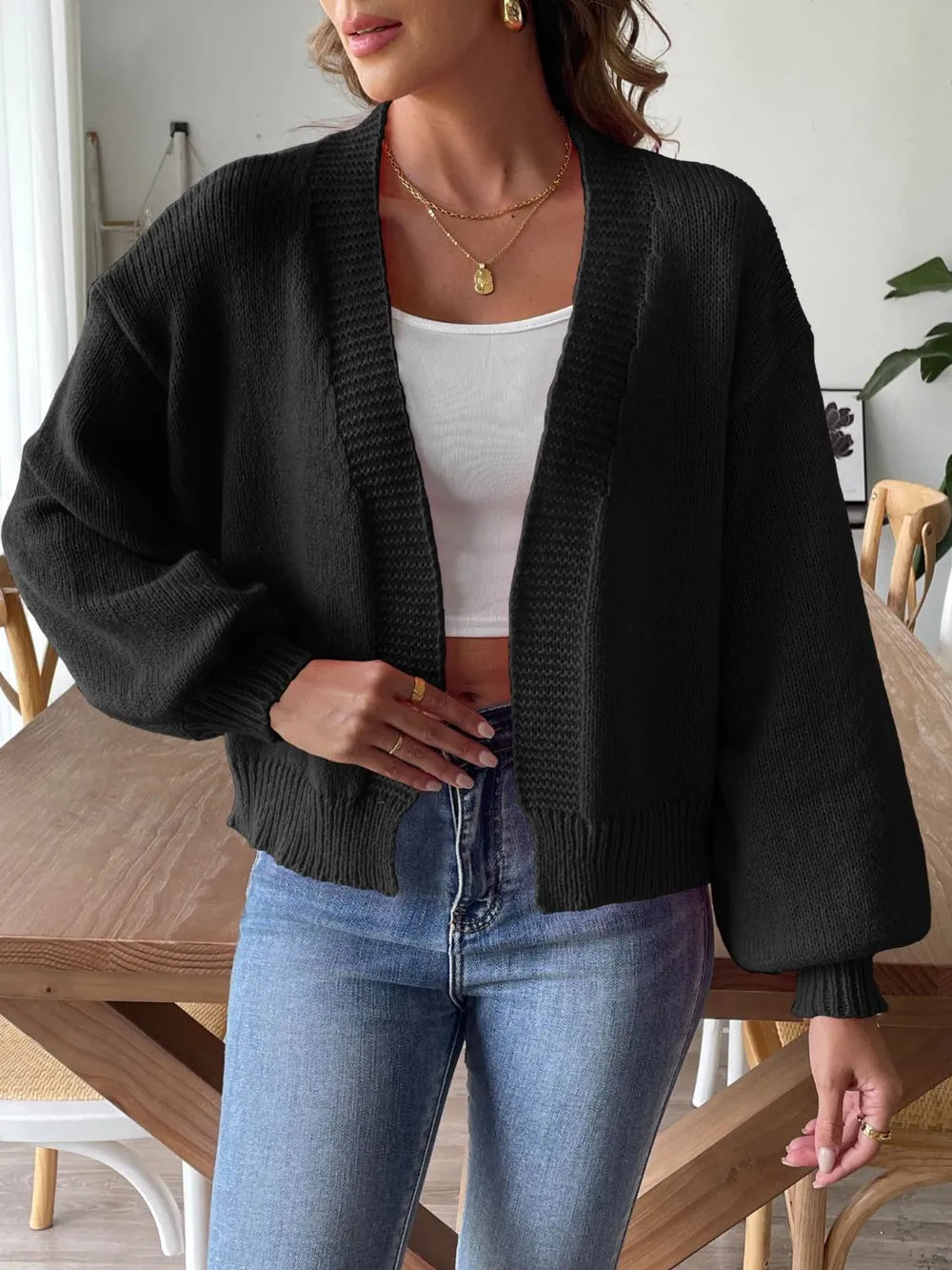 Autumn and winter lantern sleeve simple casual sweater jacket - V.I.P Digital Presence