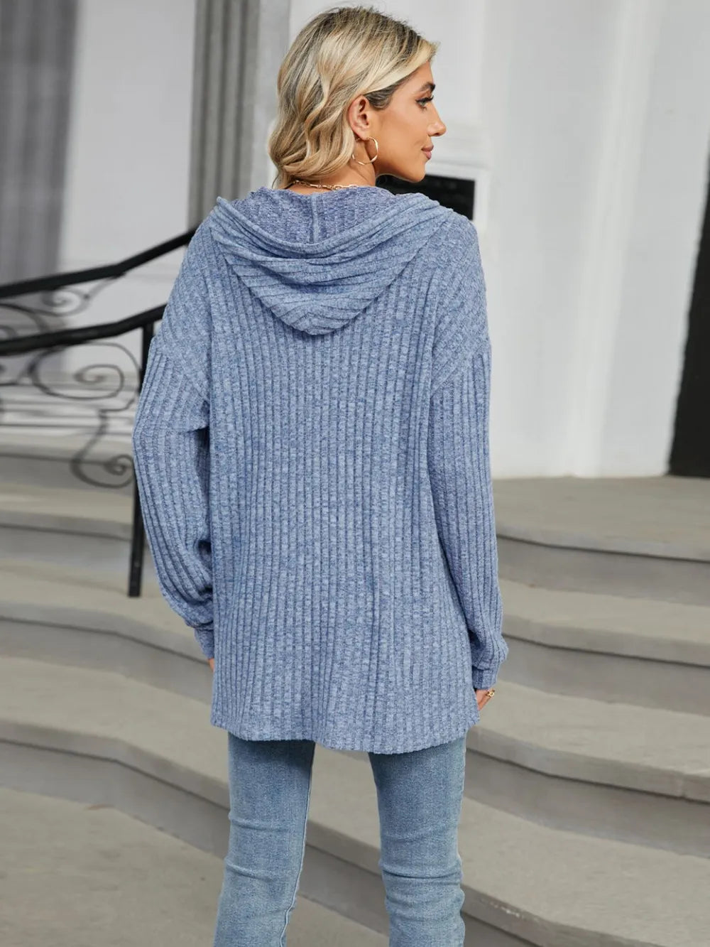 Autumn and winter new solid color hooded button loose long sleeved top - V.I.P Digital Presence