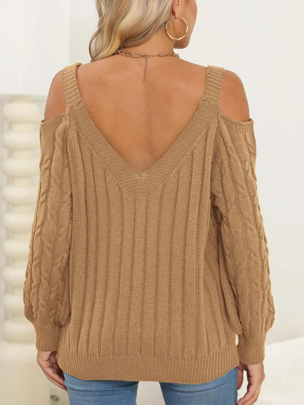 Autumn/Winter Top Deep V Sexy Off Shoulder Loose Hooded Sweater for Women - V.I.P Digital Presence