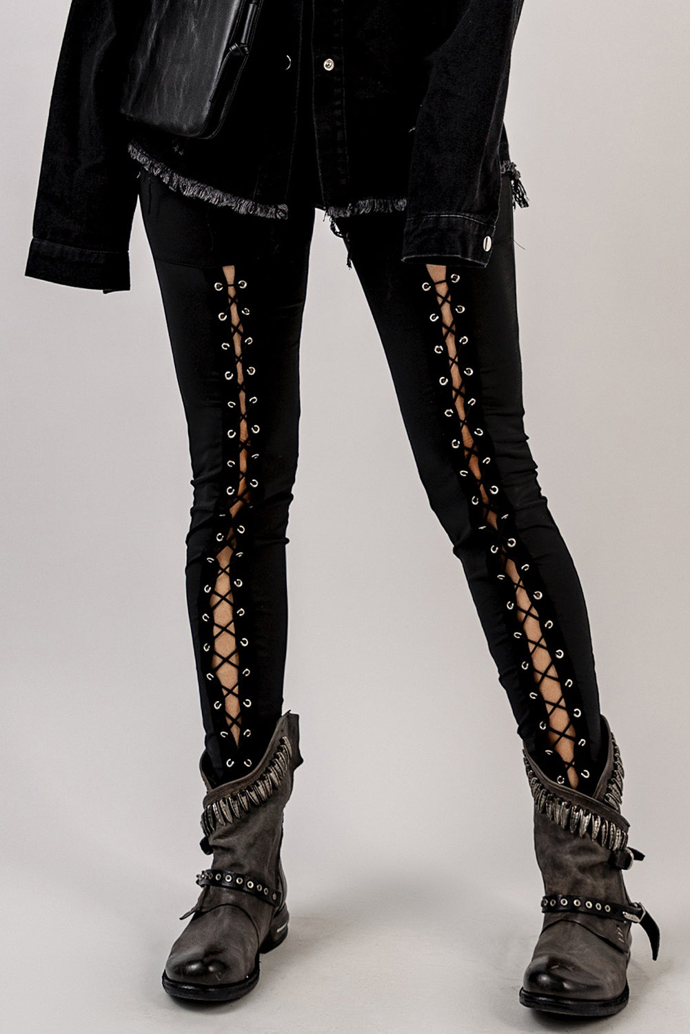 Black Grommet Lace Up Front Leggings - V.I.P Digital Presence