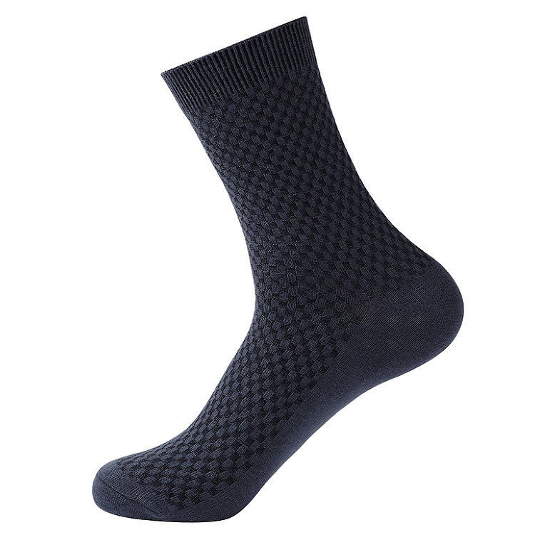 Bamboo fiber cotton socks mid tube men's socks double needle dark flower square grid socks - V.I.P Digital Presence