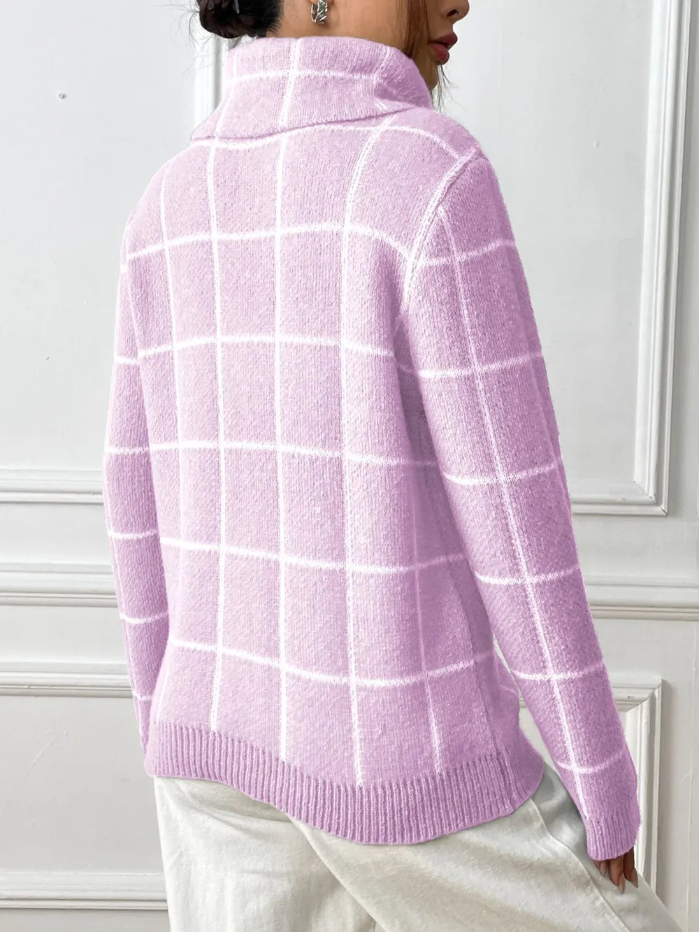 Bottom layer shirt contrasting plaid high neck sweater top - V.I.P Digital Presence