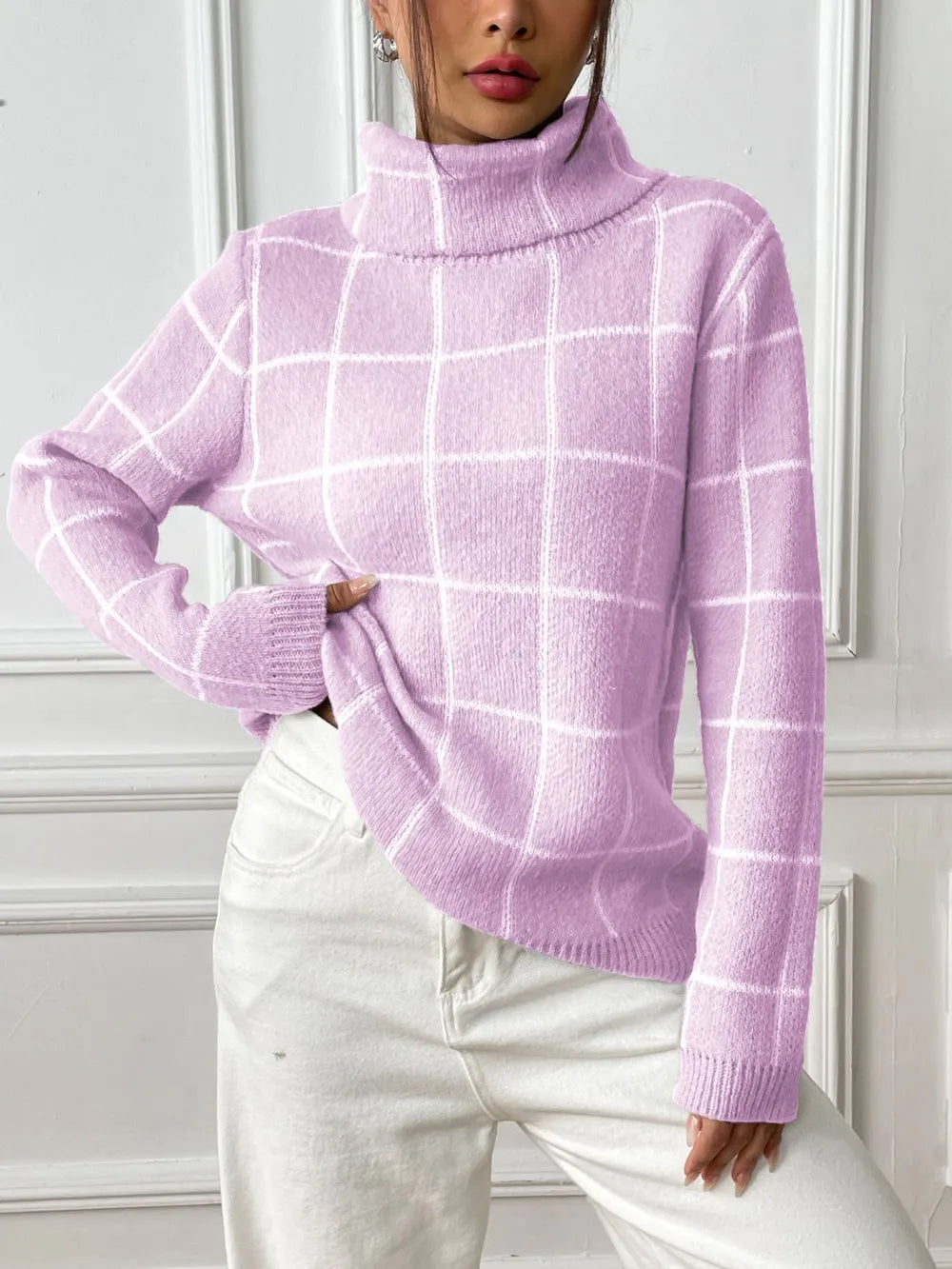 Bottom layer shirt contrasting plaid high neck sweater top - V.I.P Digital Presence