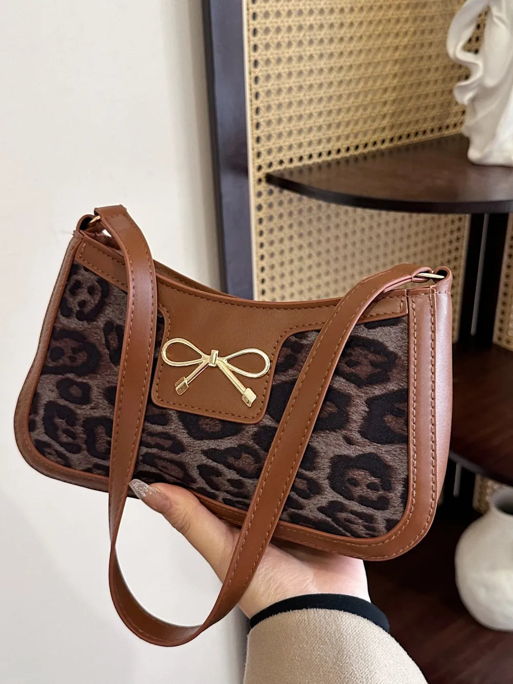 Bow Leopard PU Leather Handbag - V.I.P Digital Presence