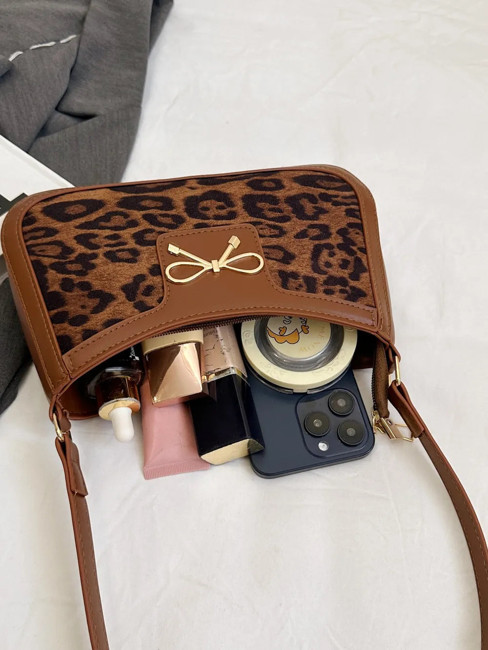 Bow Leopard PU Leather Handbag - V.I.P Digital Presence