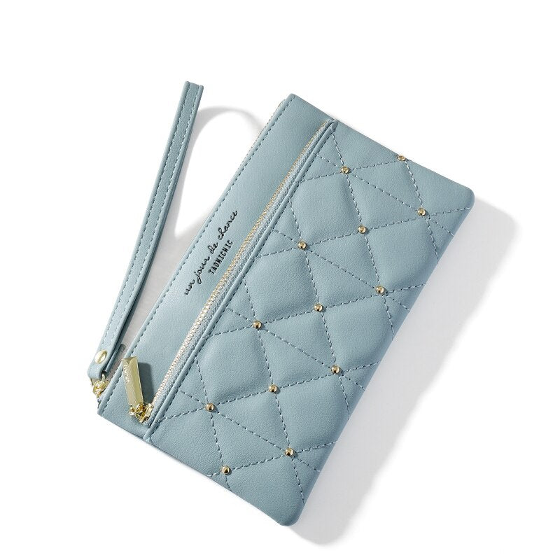 Brand Wristband Rivet Plaid Women Wallets Pu Leather Phone Pocket Card Holder Ladies Coin Purse Long Wallet Clutch Female Bag - V.I.P Digital Presence