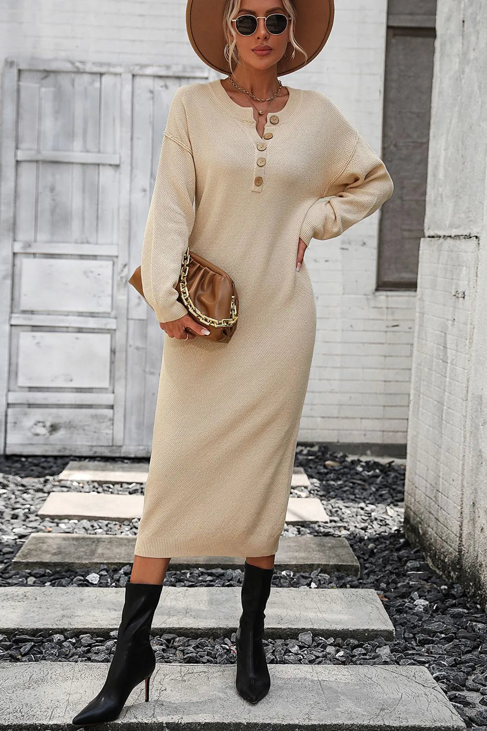 Button knit sweater dress fashionable temperament commuting women's sweater women - V.I.P Digital Presence