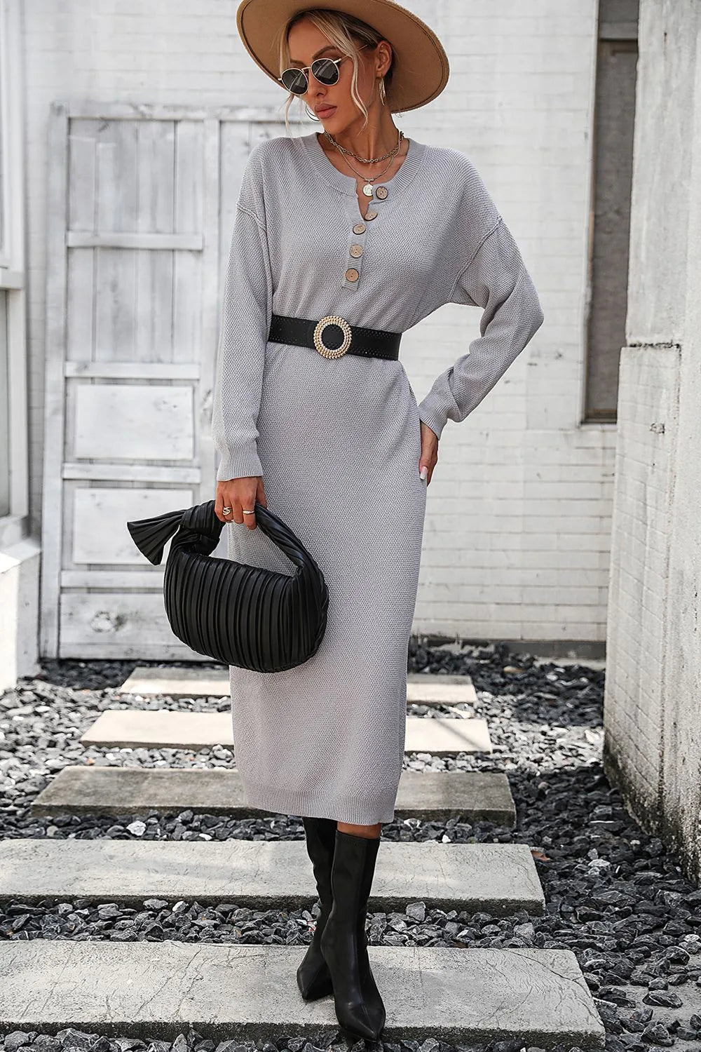 Button knit sweater dress fashionable temperament commuting women's sweater women - V.I.P Digital Presence