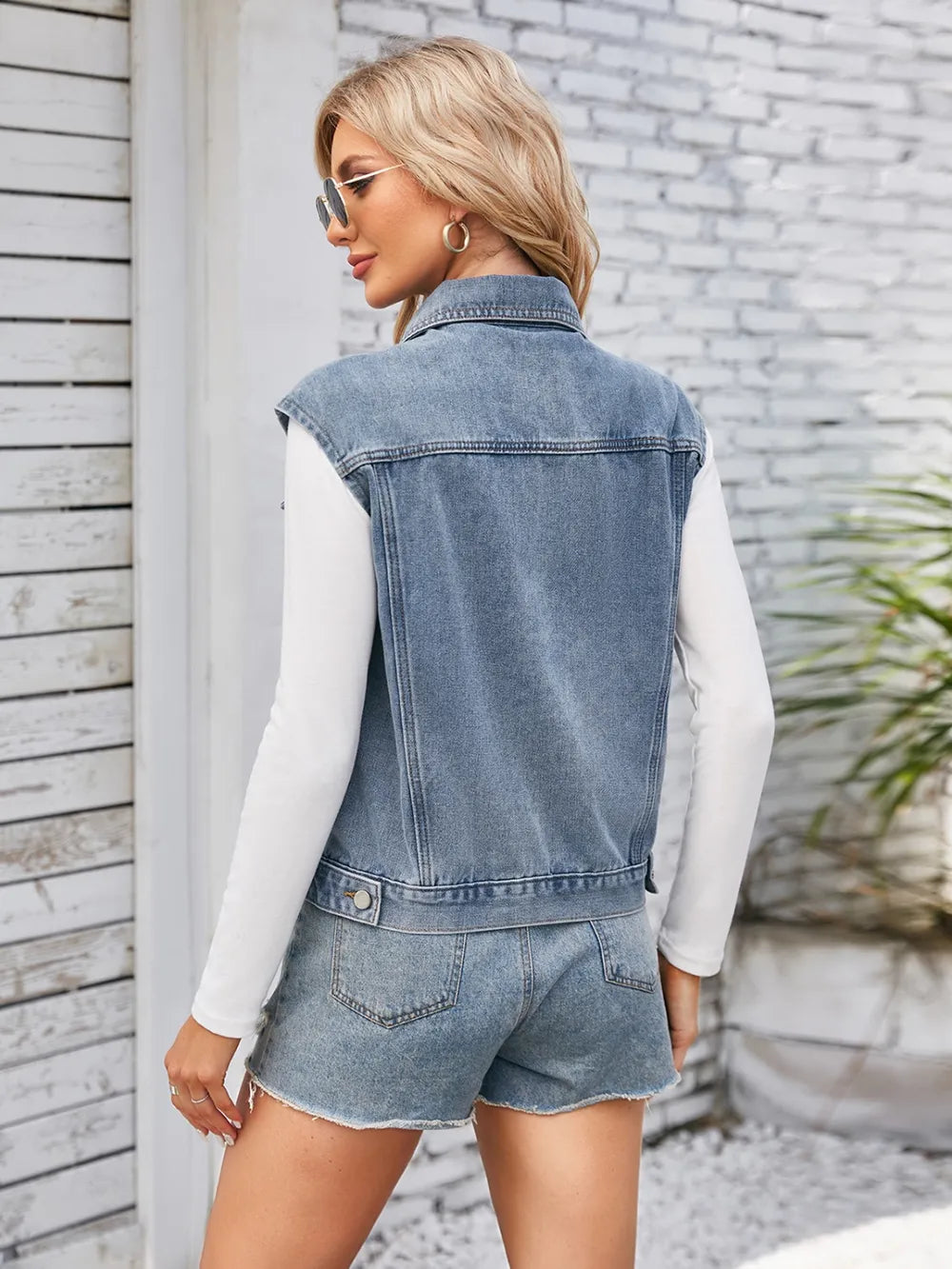 Button Up Cap Sleeve Denim Jacket - V.I.P Digital Presence