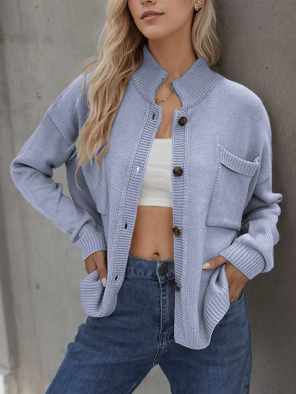 Button Up Long Sleeve Cardigan - V.I.P Digital Presence
