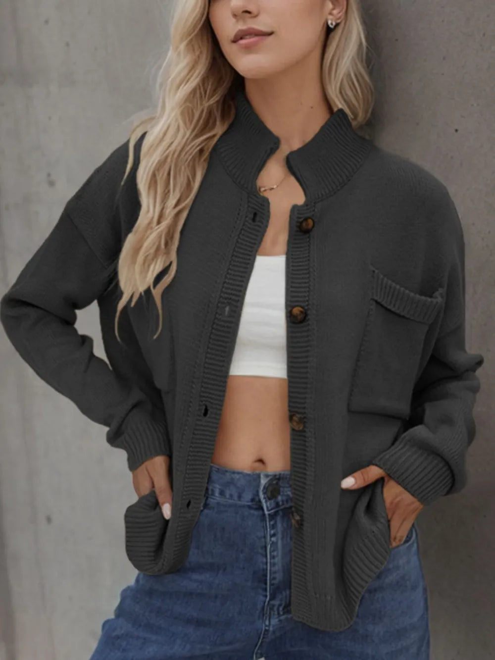 Button Up Long Sleeve Cardigan - V.I.P Digital Presence