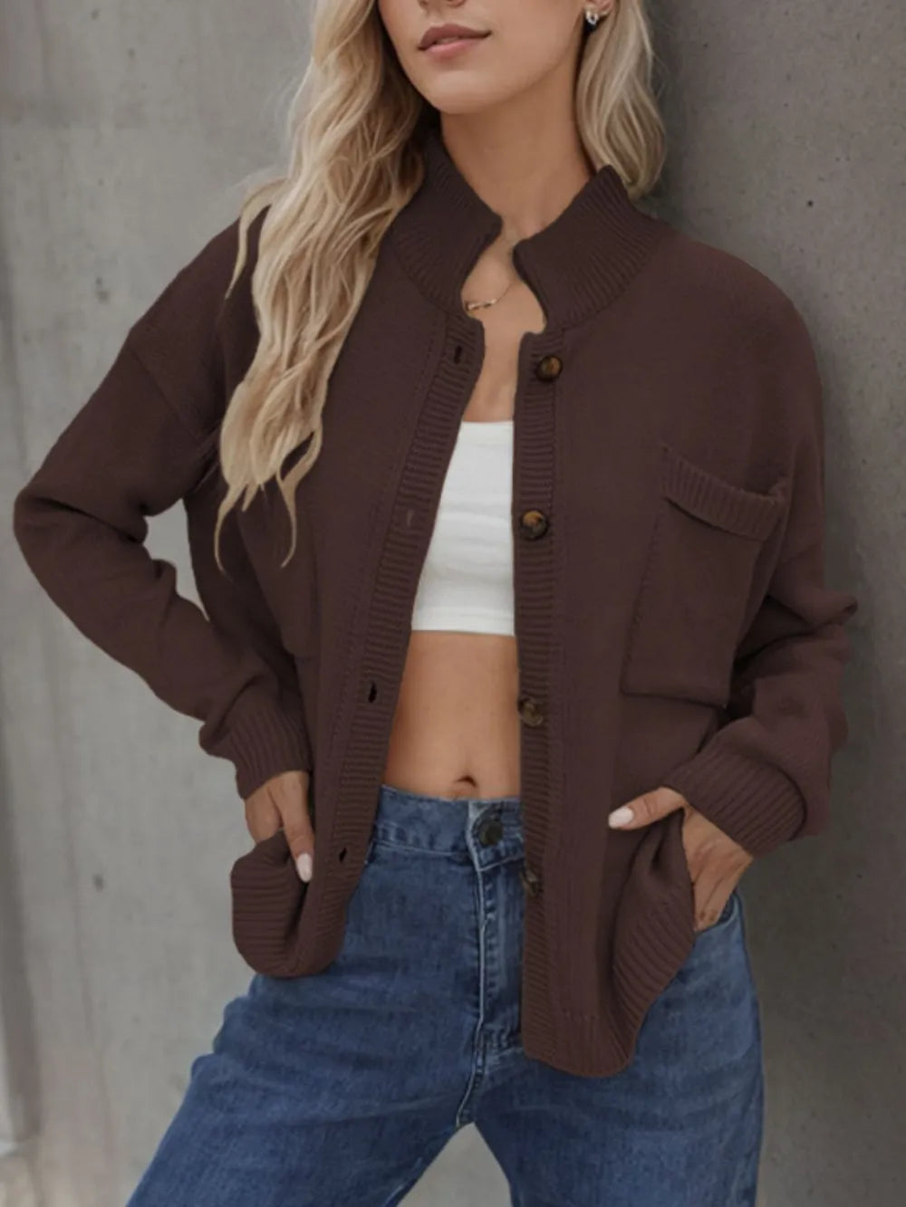Button Up Long Sleeve Cardigan - V.I.P Digital Presence