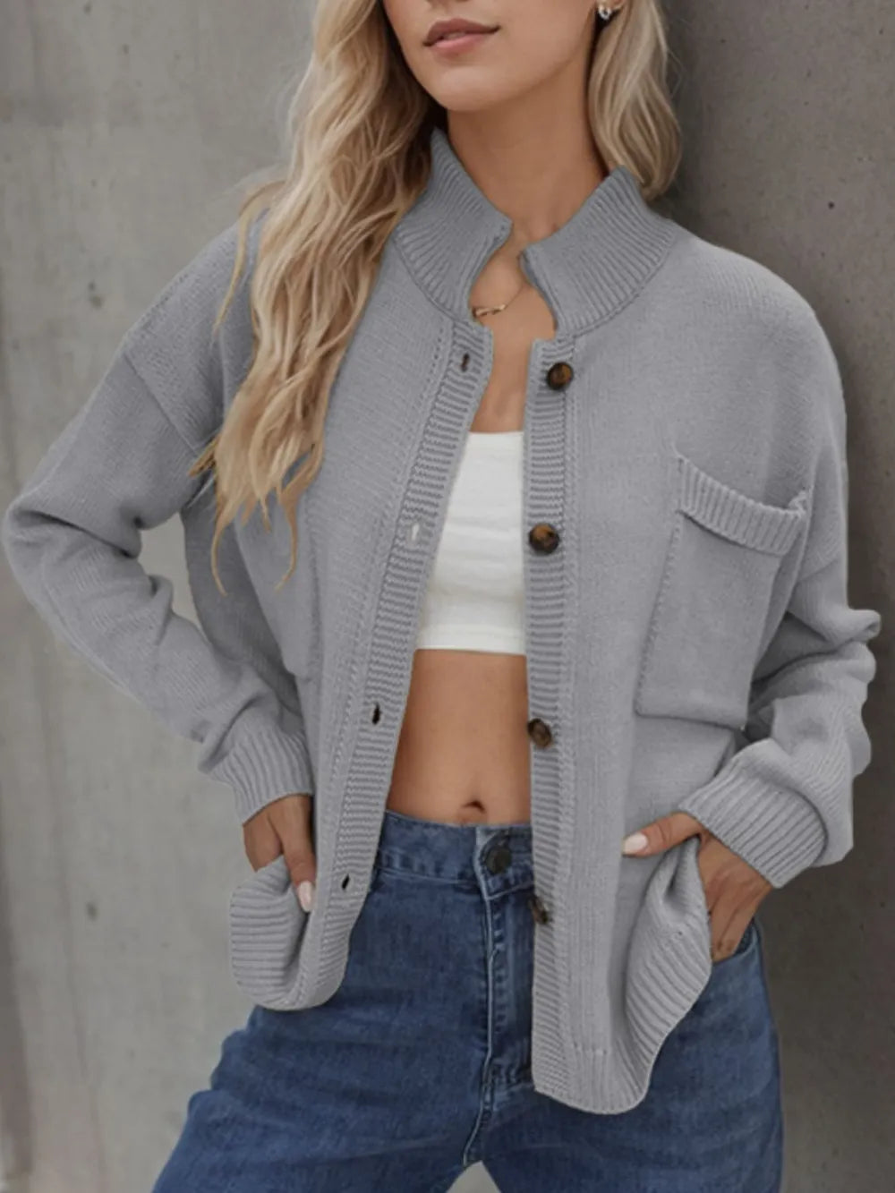Button Up Long Sleeve Cardigan - V.I.P Digital Presence