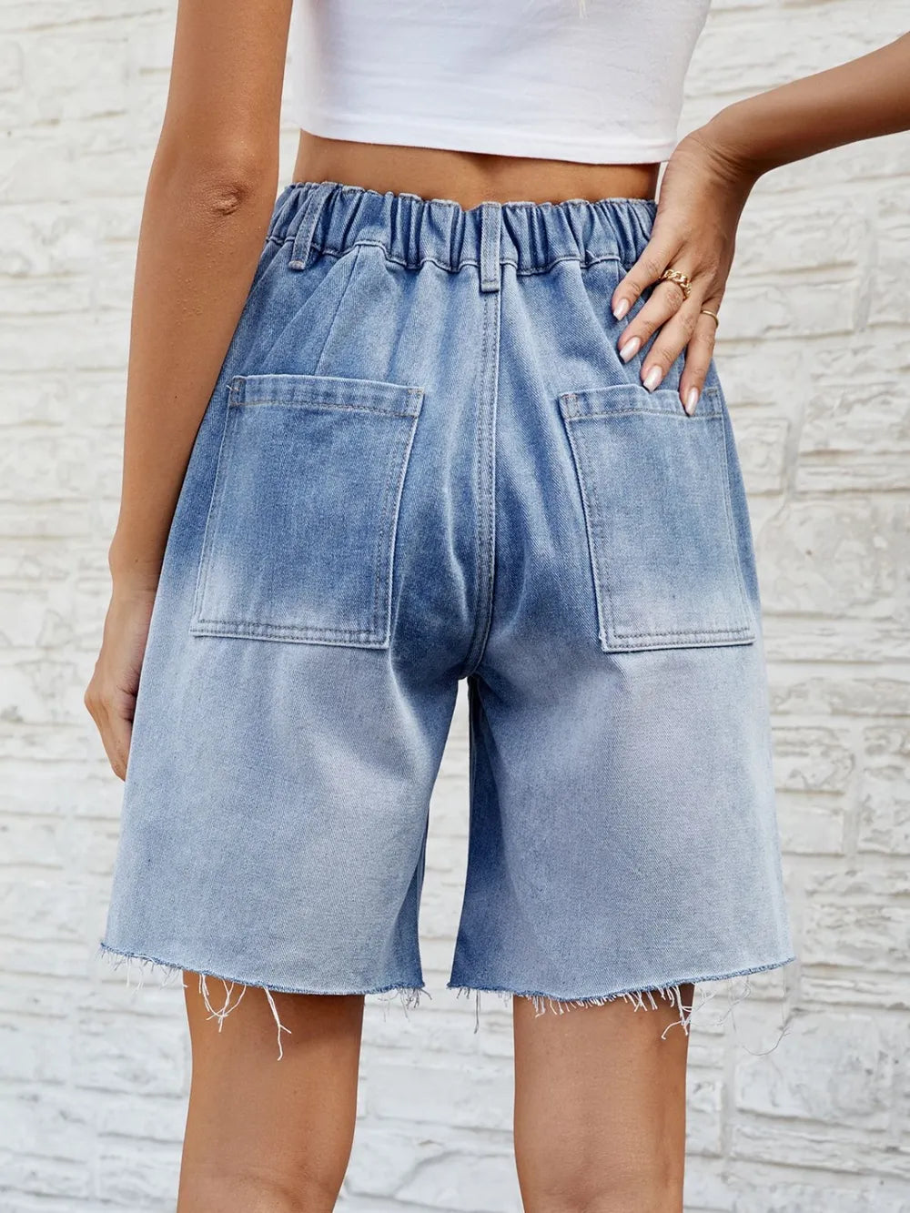 Buttoned Raw Hem Denim Shorts with Pockets - V.I.P Digital Presence