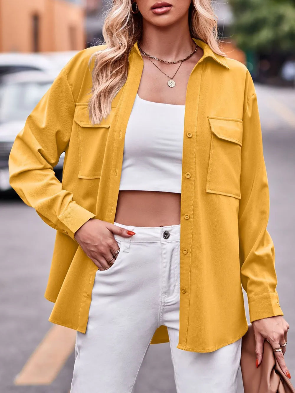 Casual and fashionable double pocket loose long sleeved solid color shirt - V.I.P Digital Presence