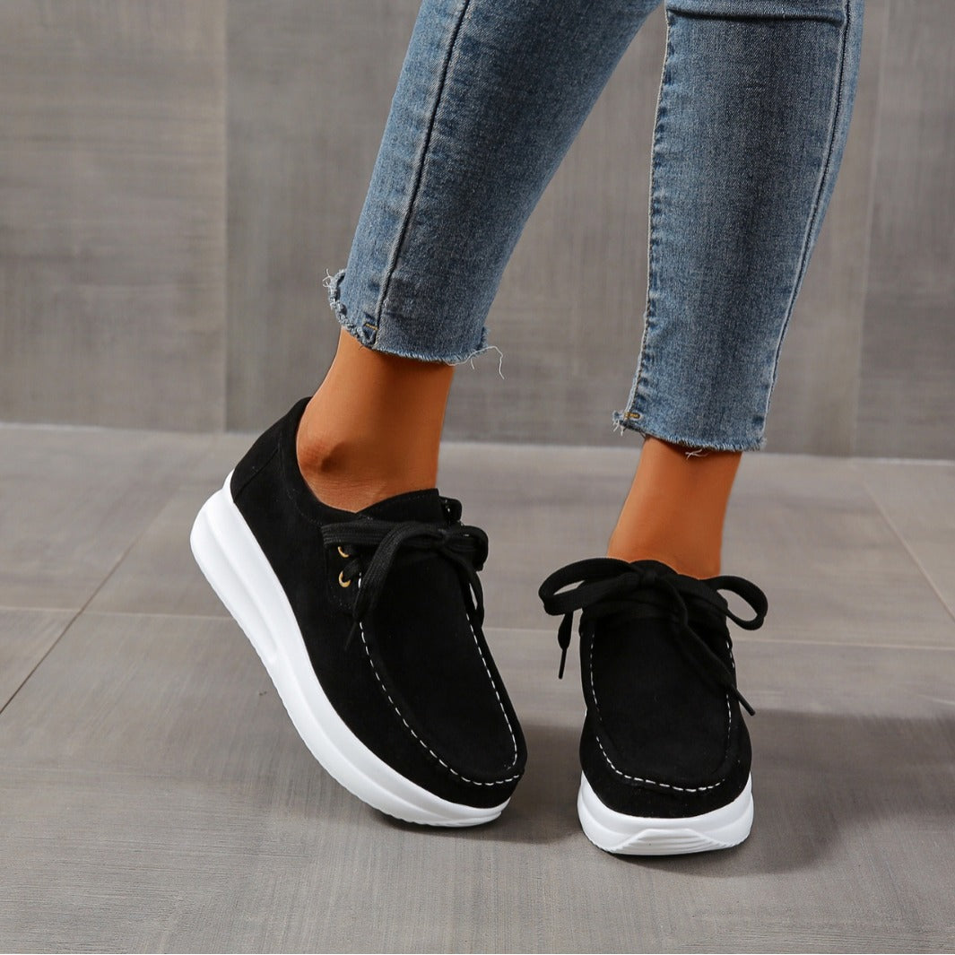 Casual sports single shoe round toe lace up flat bottom comfortable mesh women's shoes - V.I.P Digital Presence