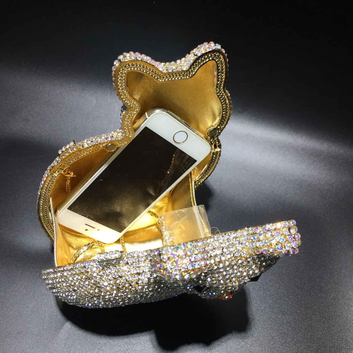 Cat Shape Women Crystal Clutches Bags Evening Purse White Rhinestone Gold Metal Clutch Party Mini Minaudiere Prom Chain Handbags - V.I.P Digital Presence