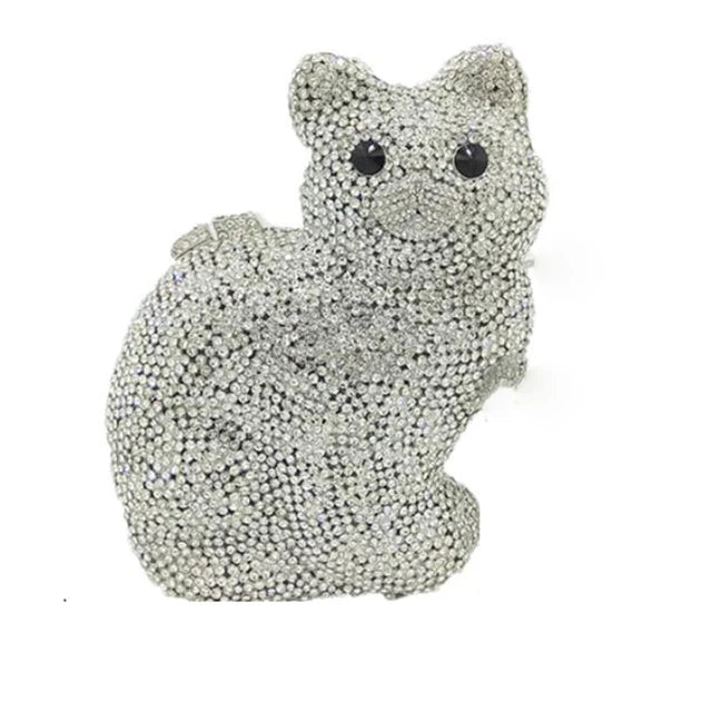Cat Shape Women Crystal Clutches Bags Evening Purse White Rhinestone Gold Metal Clutch Party Mini Minaudiere Prom Chain Handbags - V.I.P Digital Presence