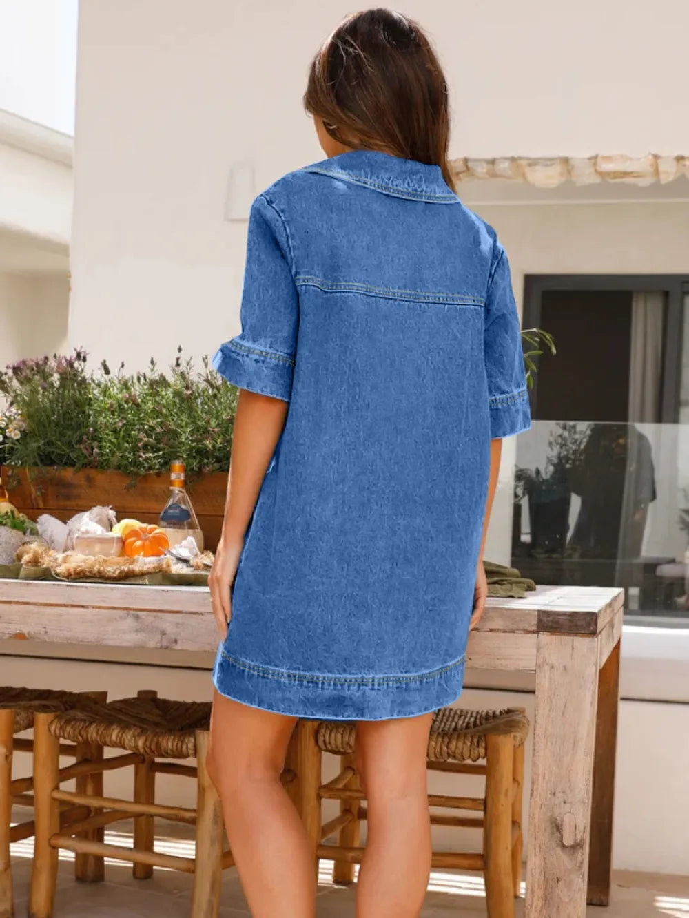 Collar Half Sleeve Denim Dress - V.I.P Digital Presence