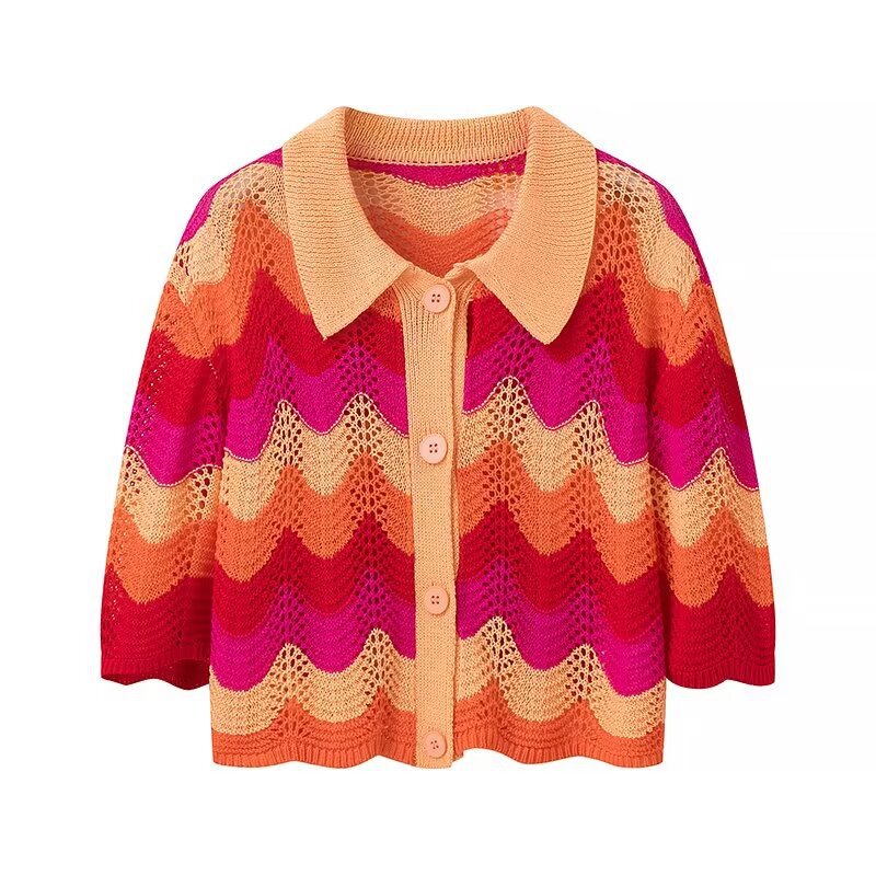Collar striped contrasting knit shirt+half skirt set - V.I.P Digital Presence