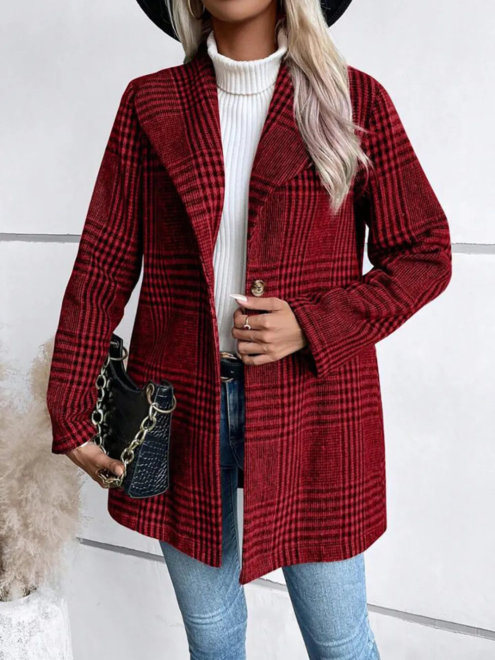 Collar woolen plaid coat with slim fit temperament - V.I.P Digital Presence