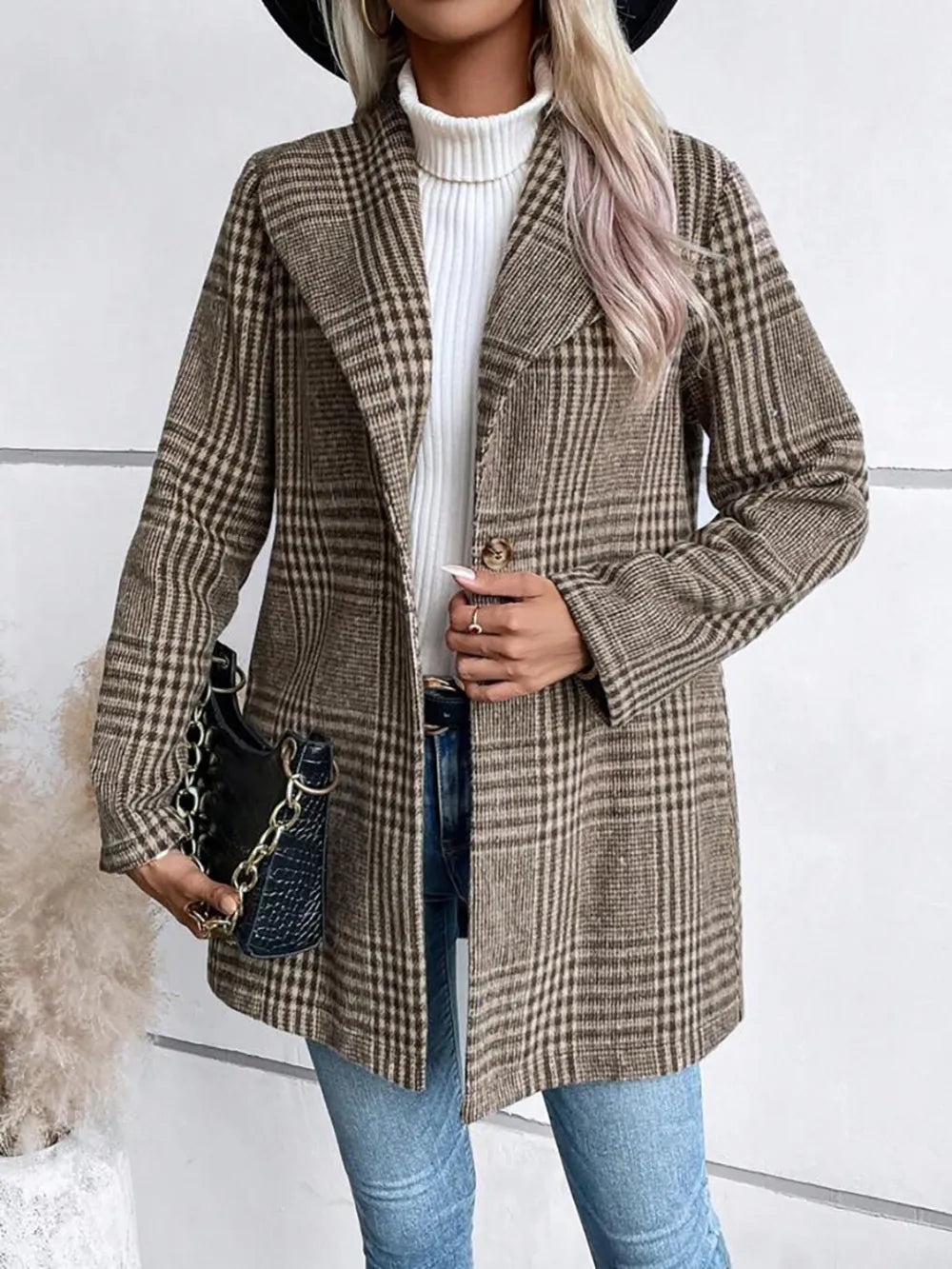 Collar woolen plaid coat with slim fit temperament - V.I.P Digital Presence