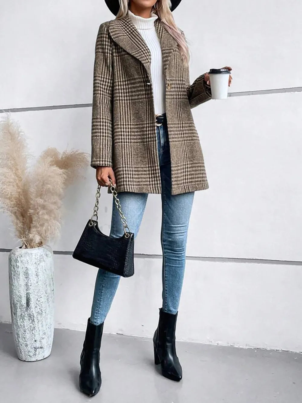 Collar woolen plaid coat with slim fit temperament - V.I.P Digital Presence
