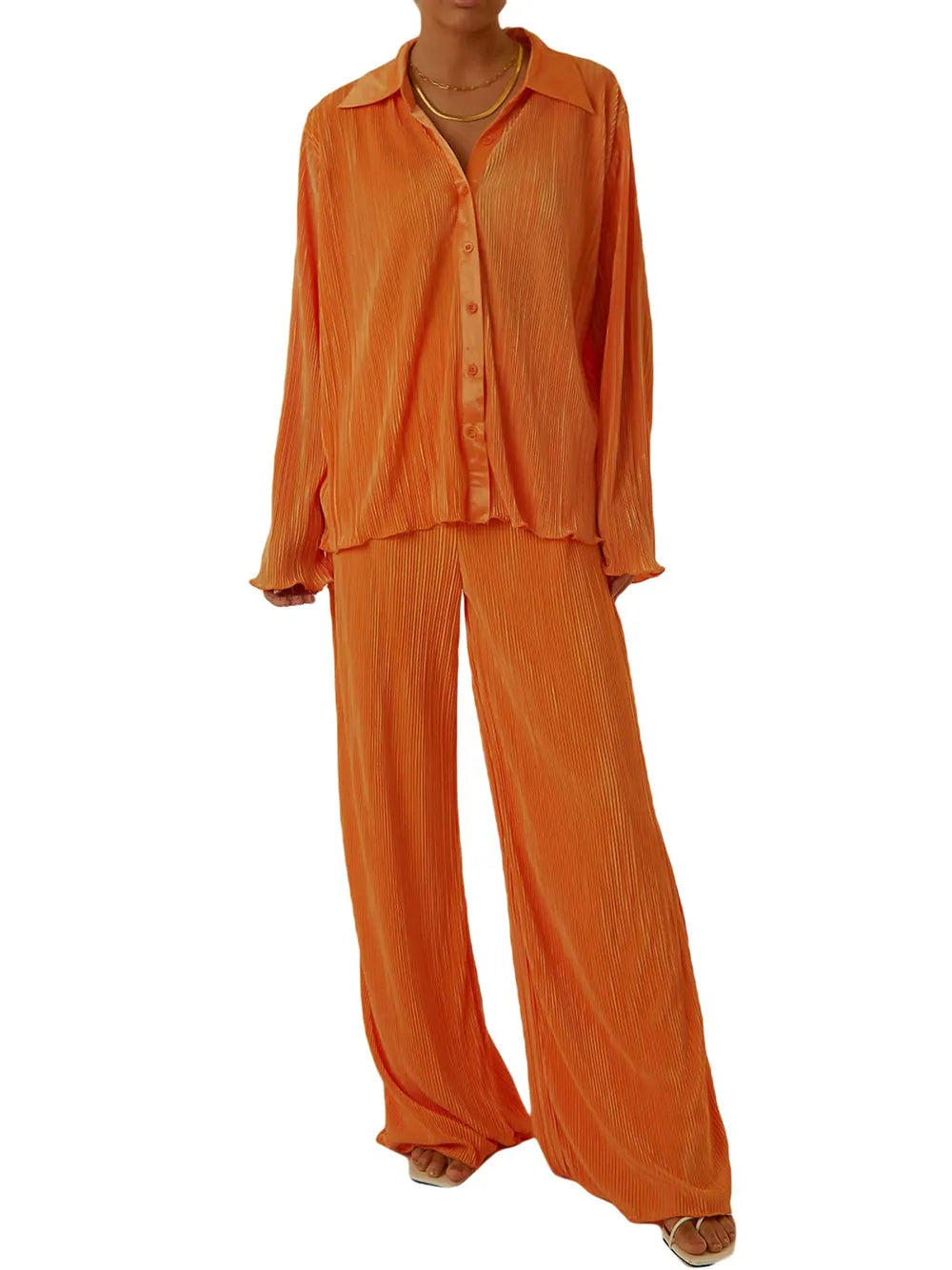 Collared Neck Long Sleeve Top and Pants Lounge Set - V.I.P Digital Presence