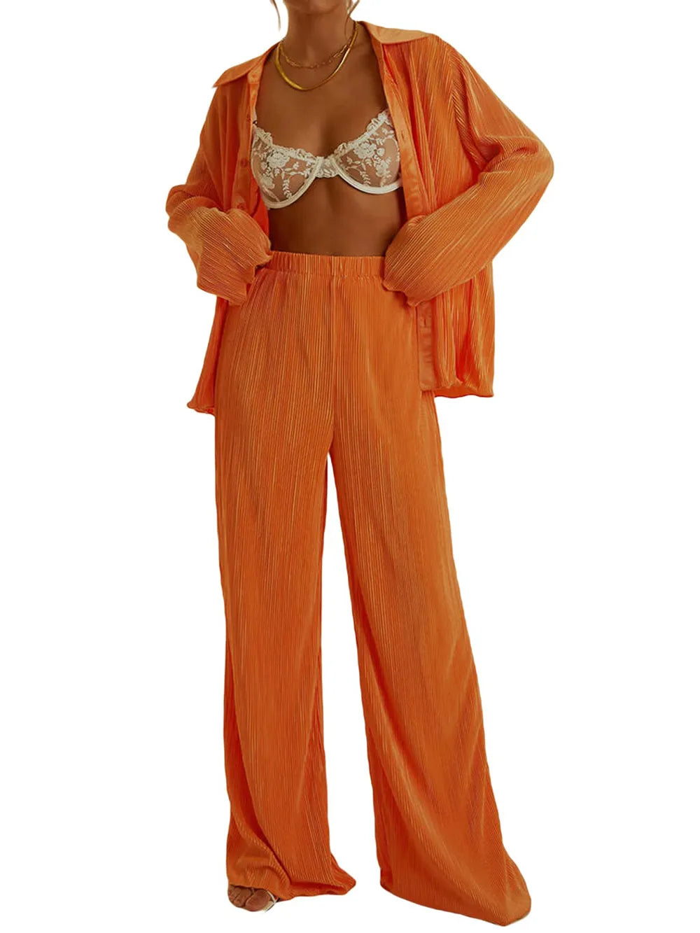 Collared Neck Long Sleeve Top and Pants Lounge Set - V.I.P Digital Presence