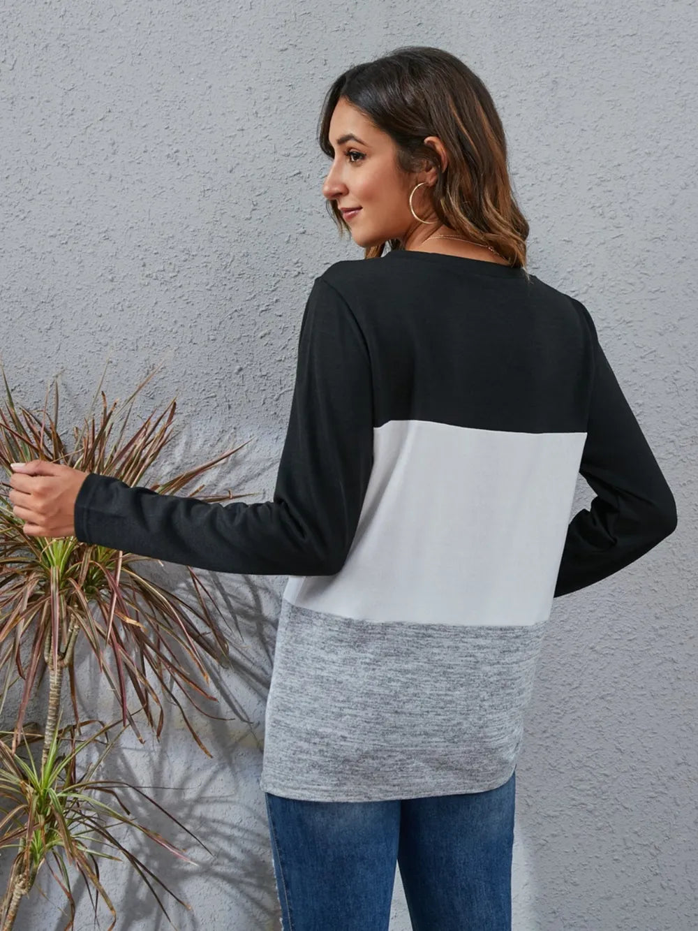 Color Block Round Neck Long Sleeve T-Shirt - V.I.P Digital Presence