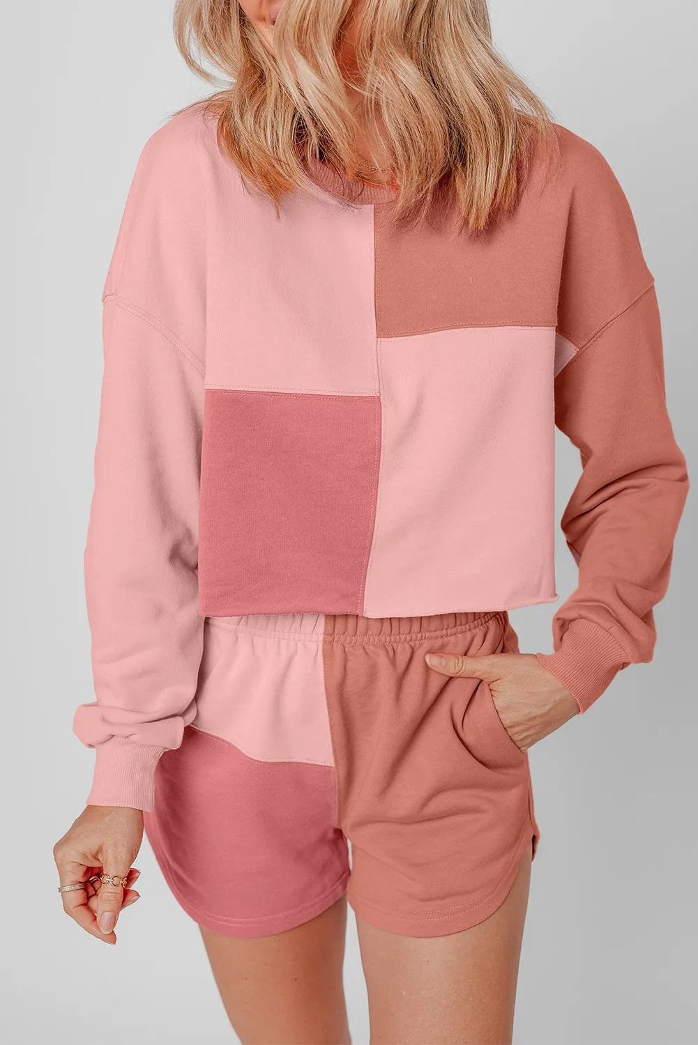 Color Block Round Neck Top and Shorts Set - V.I.P Digital Presence