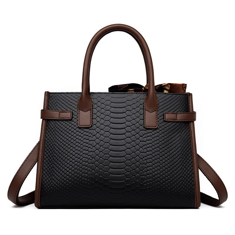 Commuting style women's bag genuine leather embossed snakeskin pattern contrasting color briefcase for women - V.I.P Digital Presence