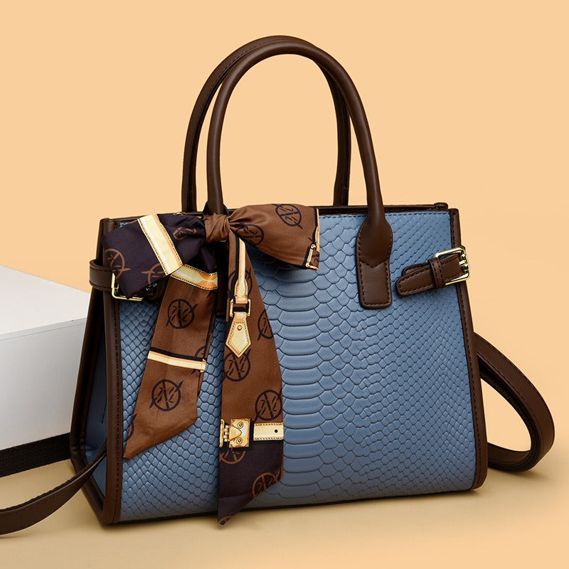 Commuting style women's bag genuine leather embossed snakeskin pattern contrasting color briefcase for women - V.I.P Digital Presence