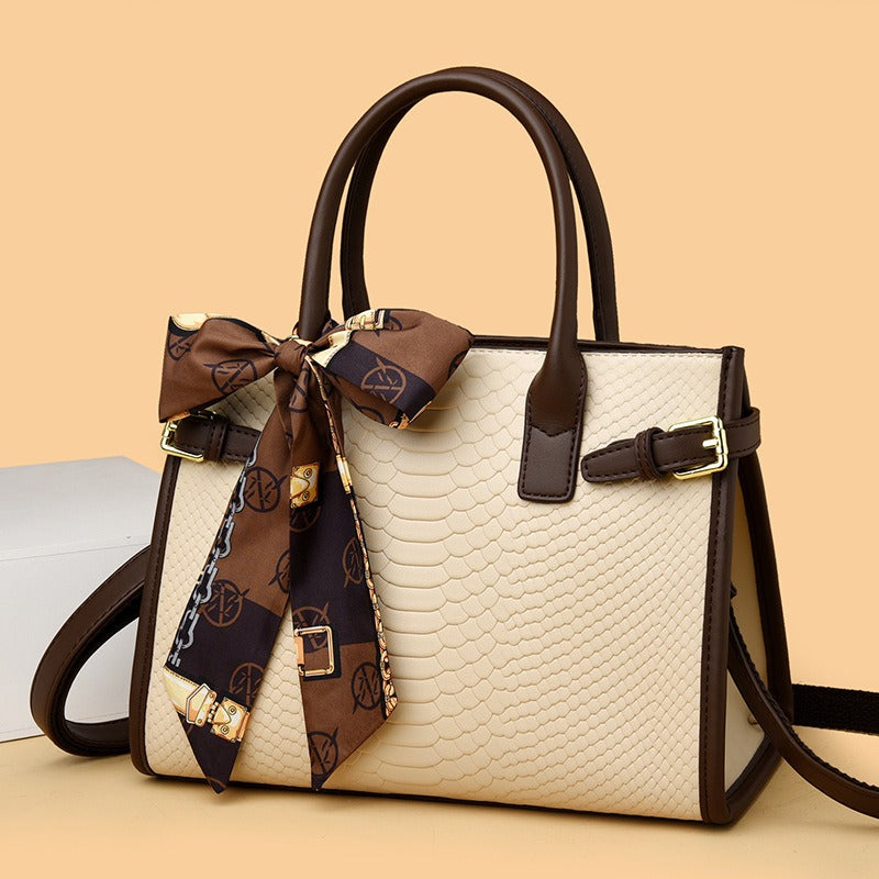 Commuting style women's bag genuine leather embossed snakeskin pattern contrasting color briefcase for women - V.I.P Digital Presence