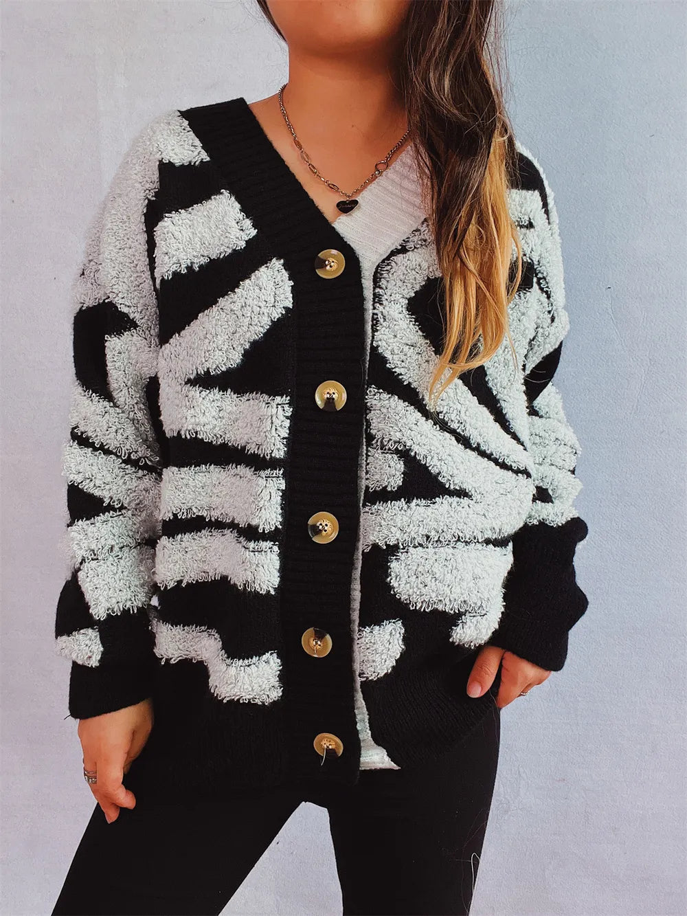 Contrast Button Up Long Sleeve Cardigan - V.I.P Digital Presence