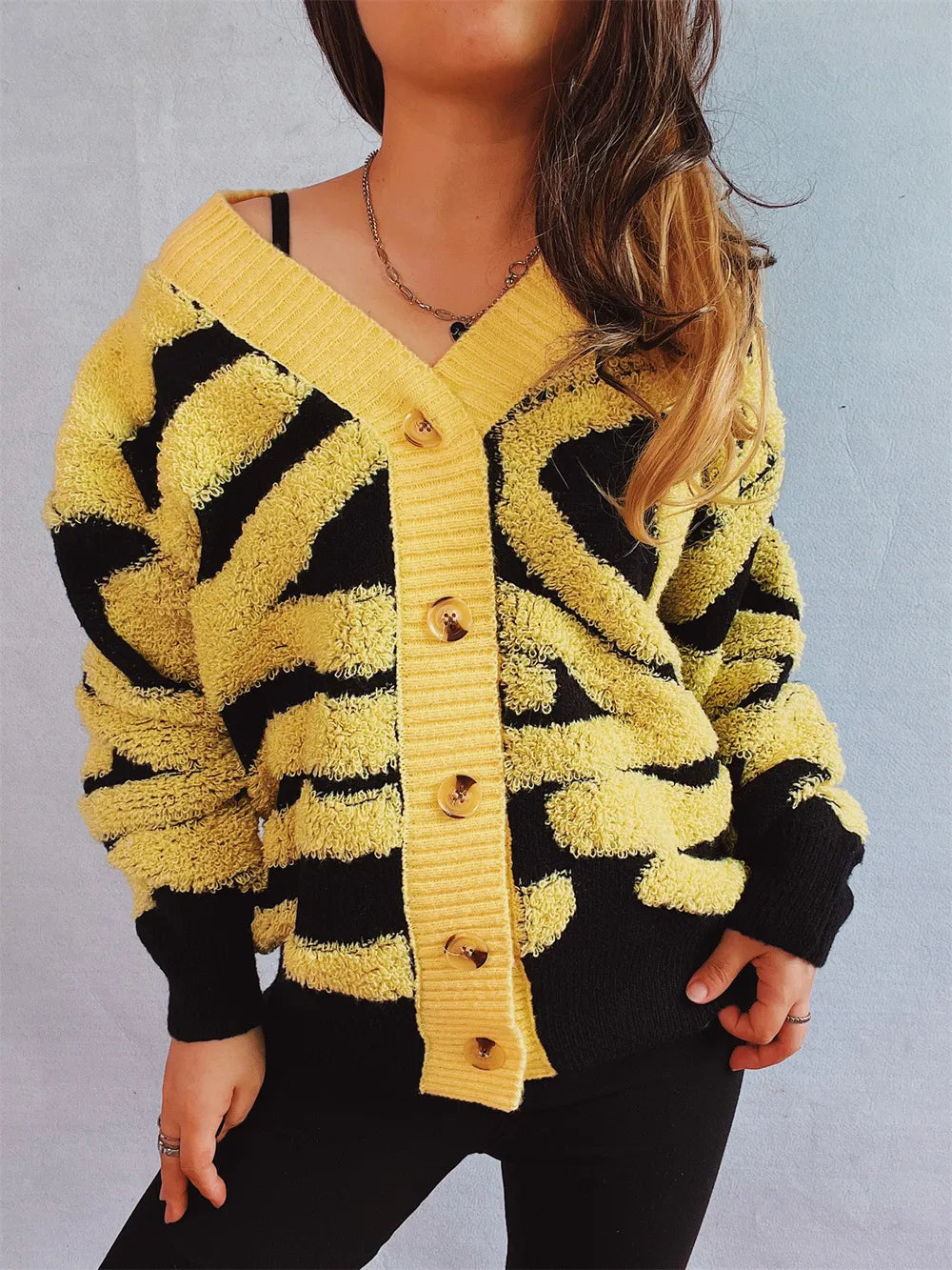 Contrast Button Up Long Sleeve Cardigan - V.I.P Digital Presence