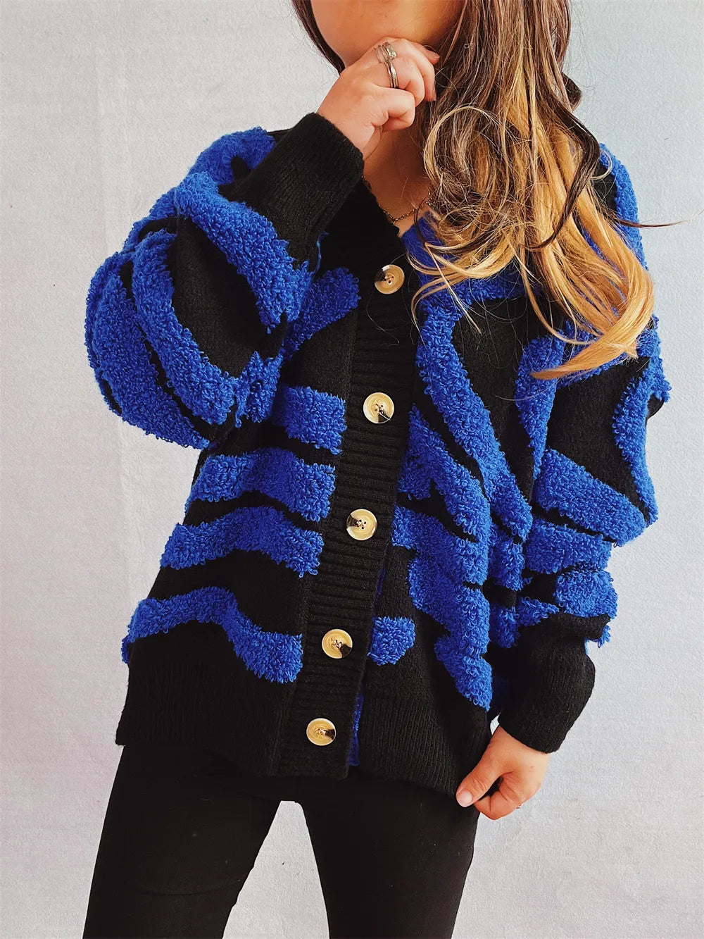 Contrast Button Up Long Sleeve Cardigan - V.I.P Digital Presence