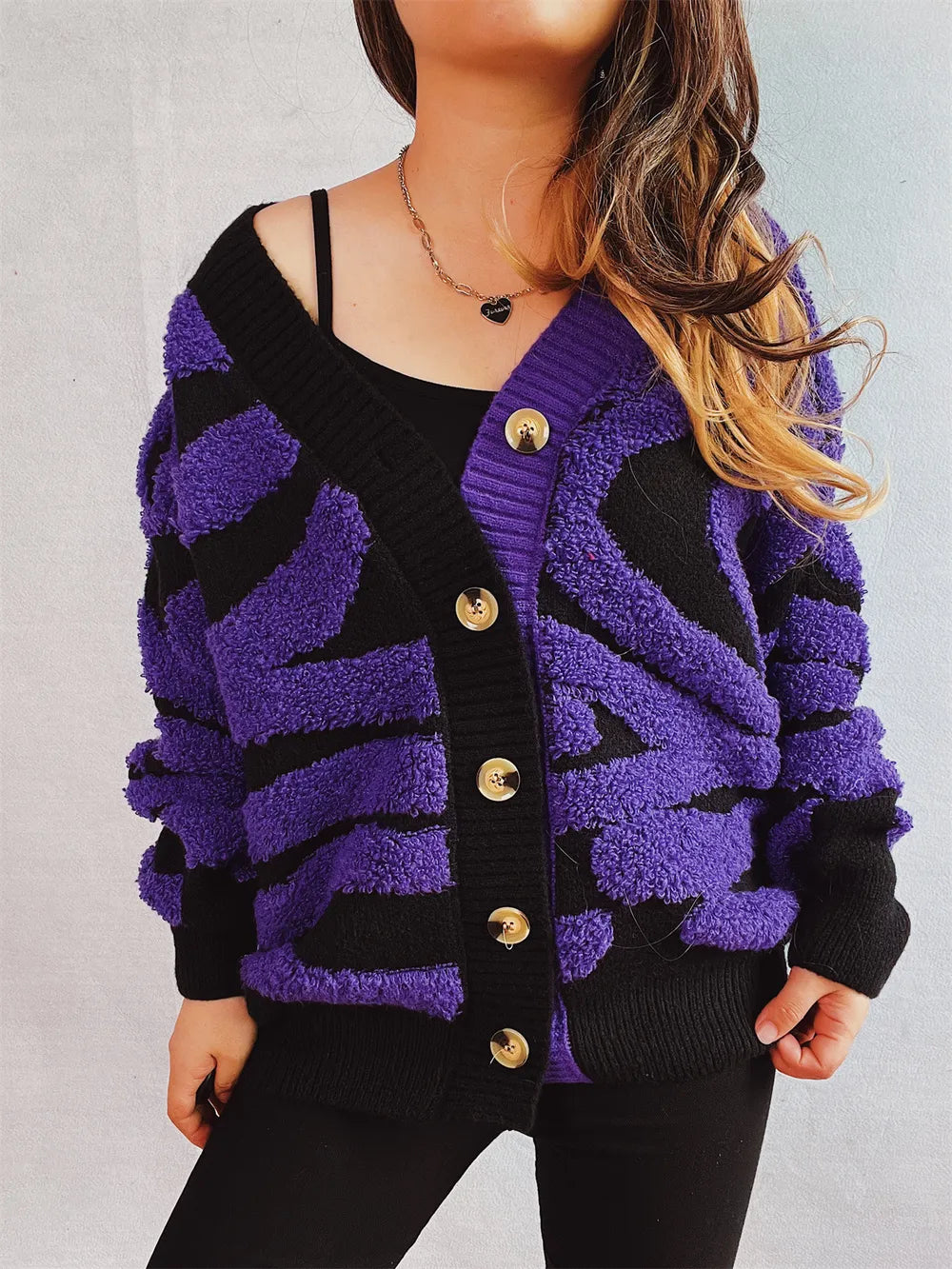 Contrast Button Up Long Sleeve Cardigan - V.I.P Digital Presence