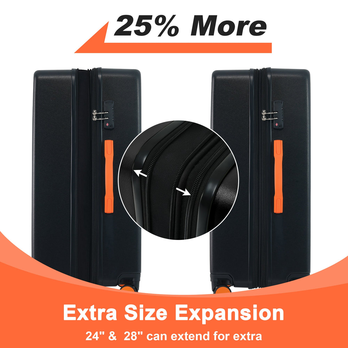 Contrast Color Hardshell Luggage 24inch Expandable Spinner Suitcase with TSA Lock Lightweight Black + ABS - V.I.P Digital Presence