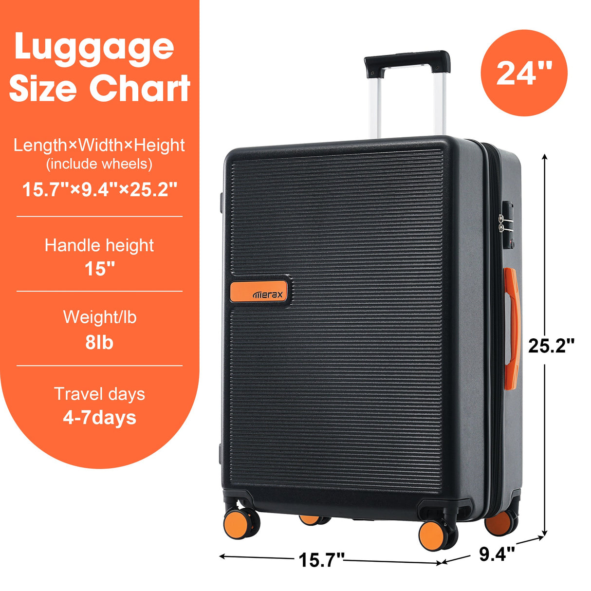 Contrast Color Hardshell Luggage 24inch Expandable Spinner Suitcase with TSA Lock Lightweight Black + ABS - V.I.P Digital Presence