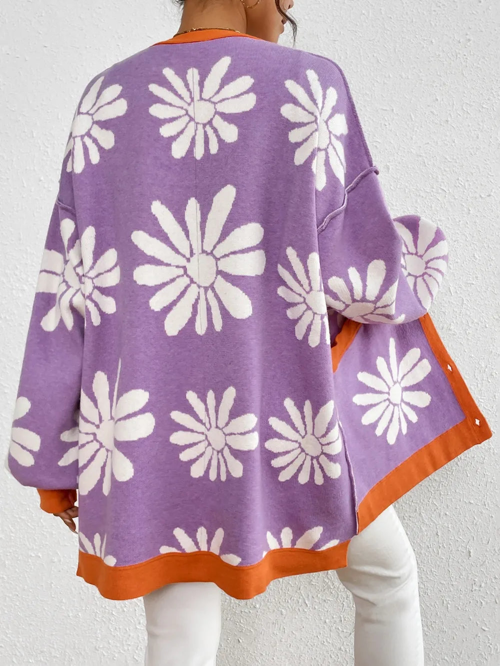 Contrast Dropped Shoulder Long Sleeve Cardigan - V.I.P Digital Presence