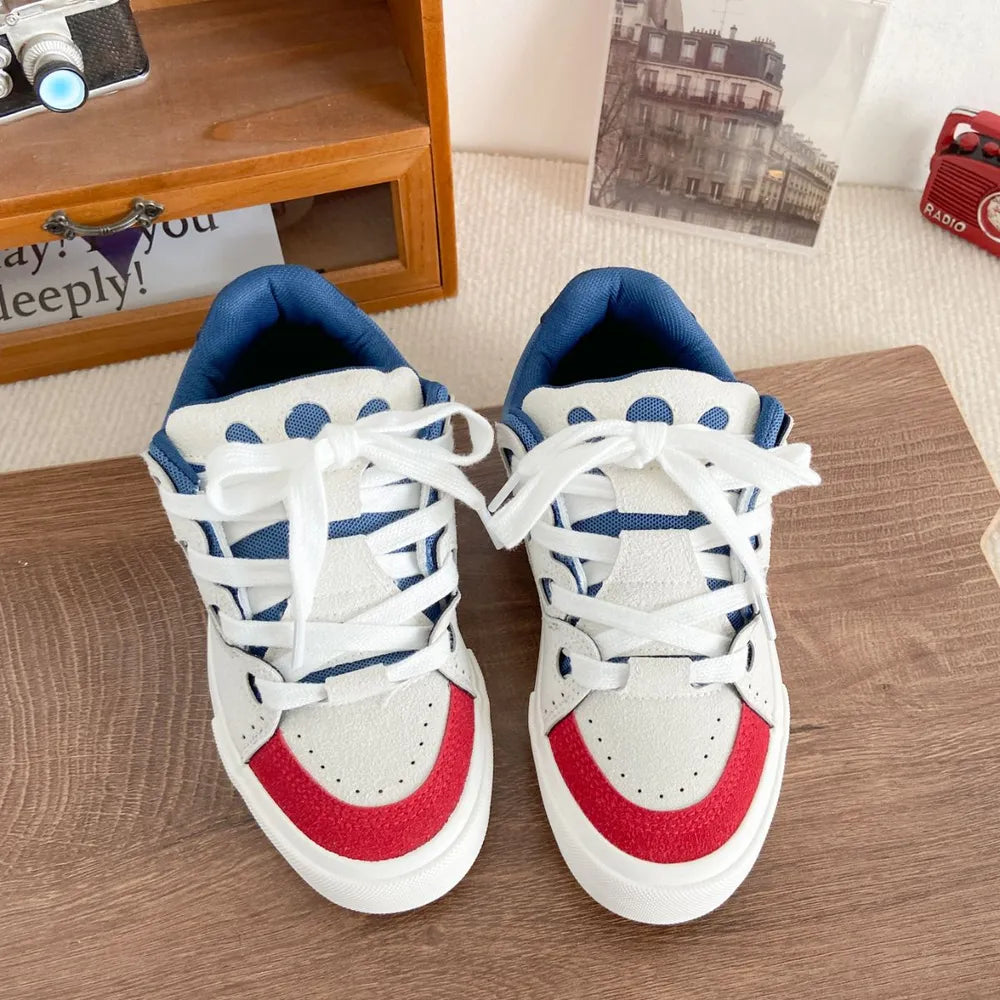 Contrast Lace Up Round Toe Flats Sneakers - V.I.P Digital Presence