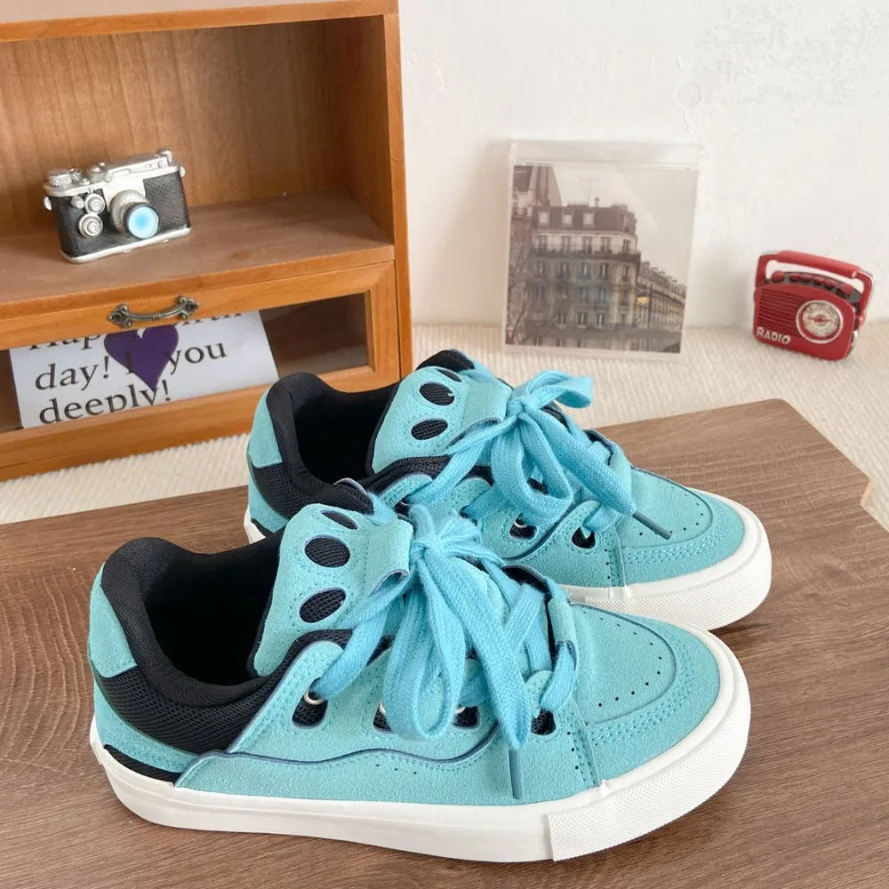 Contrast Lace Up Round Toe Flats Sneakers - V.I.P Digital Presence