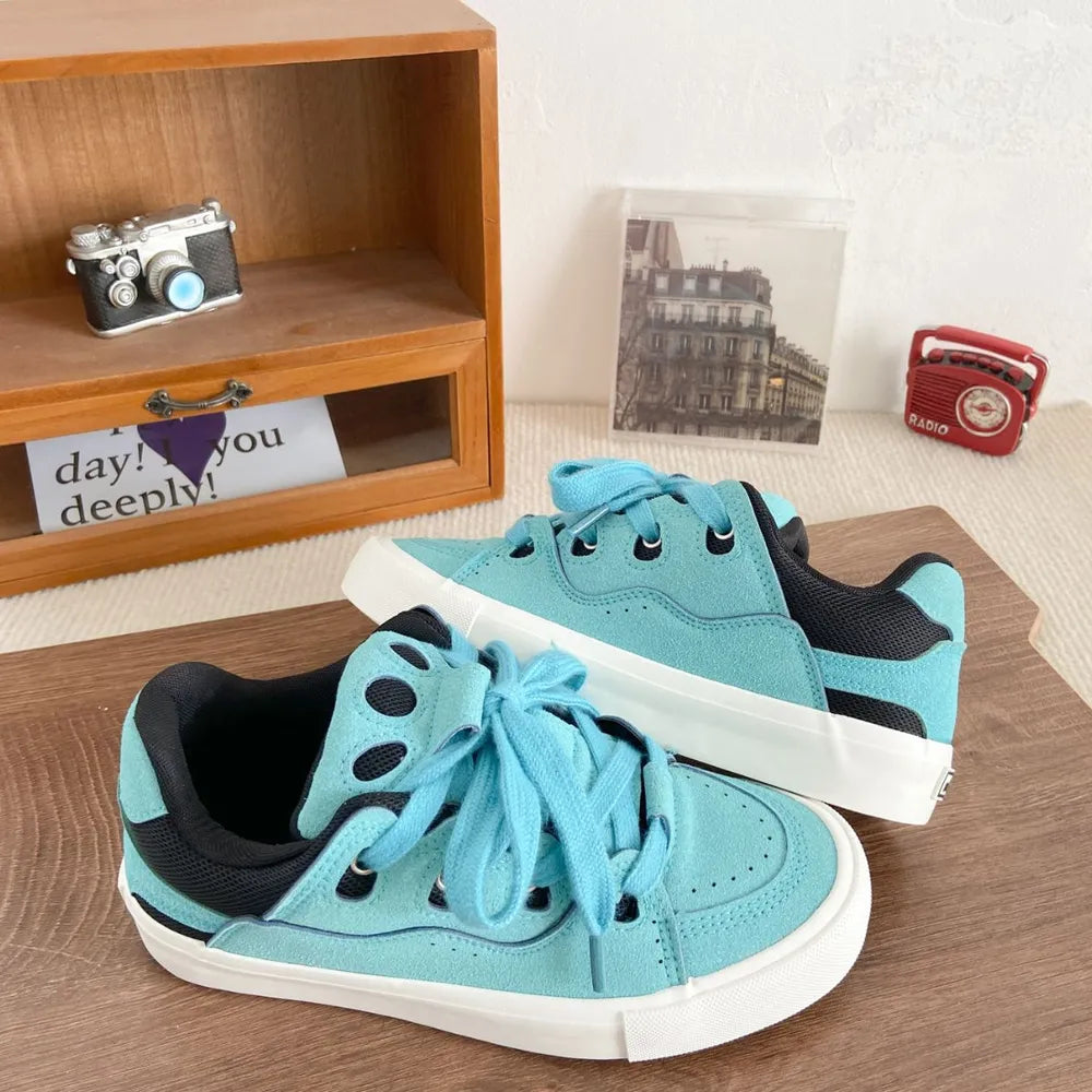 Contrast Lace Up Round Toe Flats Sneakers - V.I.P Digital Presence